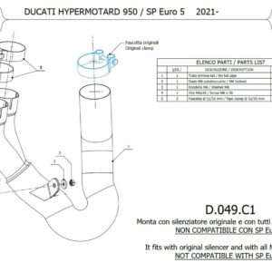 D.049.C1-MIVV Katersatzrohr DUCATI HYPERMOTARD 950-SP-RVE 19-24